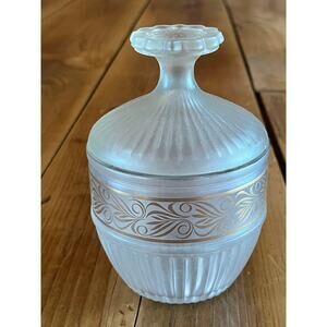 Vintage AVON 70's Frosted Glass Candy, Trinket, Power Dish. Gold Detail.